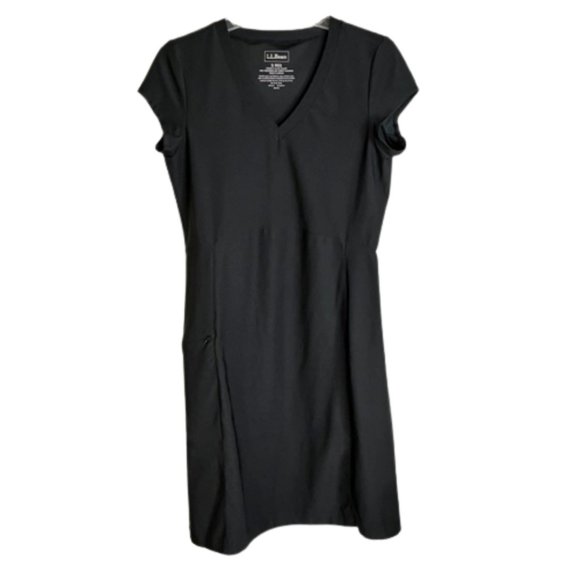 L.L. Bean Black V-Neck Short Sleeve Fitness Dress Zippered Pocket - S - Picture 4 of 11